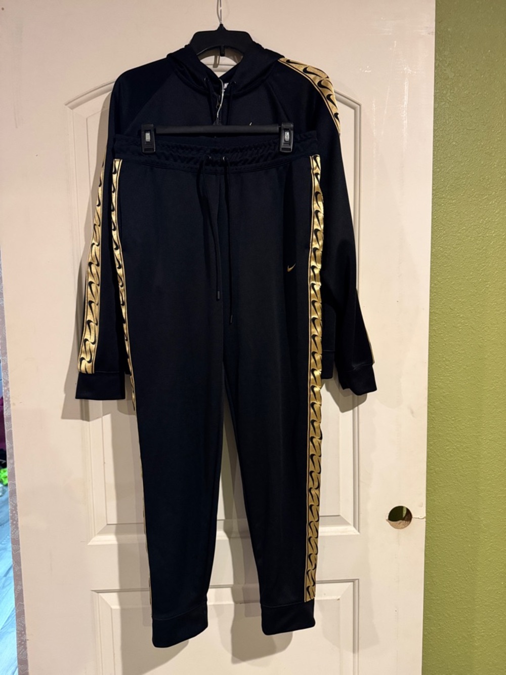 Three piece Nike Black Track Joggers with Gold Side Stripe